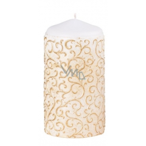 Arome Baroque candle cylinder white, gold decoration 60 x 120 mm 280 g