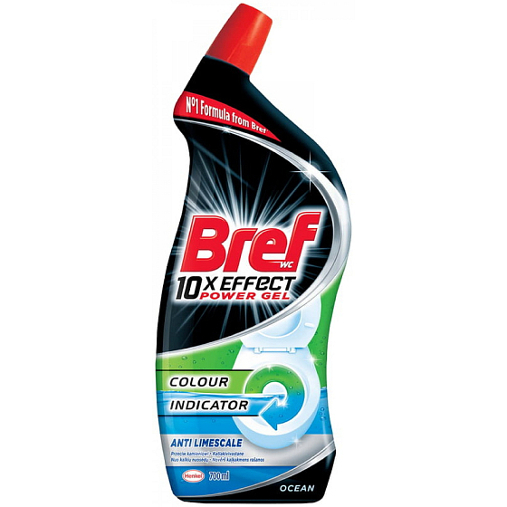 Bref 10x Effect Power Gel Protection Anti Limescale Ocean liquid toilet cleaner with colour indicator 700 ml