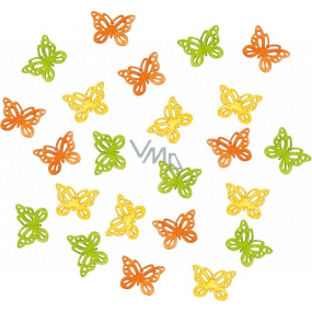 Wood butterflies orange-yellow-green 2 cm 24 pieces