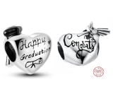 Sterling Silver 925 Graduation - Congratulations on Graduation, Graduate heart bead on bracelet