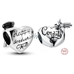 Sterling Silver 925 Graduation - Congratulations on Graduation, Graduate heart bead on bracelet