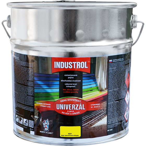 Industrol S2013 universal gloss top coat for metal and wood, 6201 chrome yellow medium, 9 l