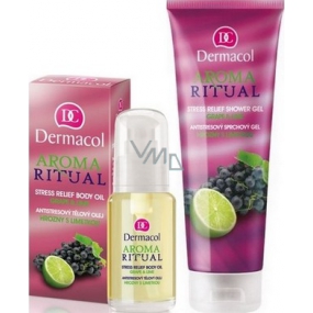 Dermacol Aroma Ritual Grapes with lime Anti-stress body oil 50 ml + shower gel 250 ml, cosmetic set
