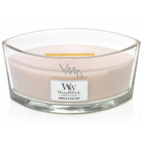WoodWick Vanilla & Sea Salt - Vanilla and sea salt scented candle with wooden wide wick and lid glass boat 453 g