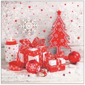 Aha Paper napkins 3 ply 33 x 33 cm 20 pieces Christmas white, red tree, red baubles