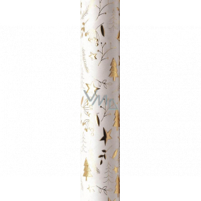Zöwie Gift wrapping paper 70 x 150 cm Christmas Luxury White Christmas white - golden stars, trees, mistletoe