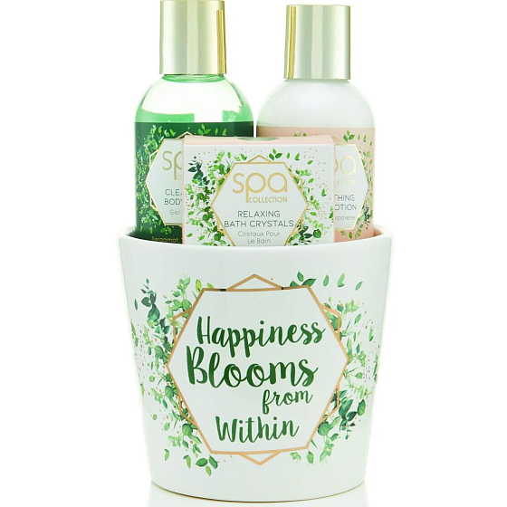 SK S&G Spa Happiness Blooms from Within body soap 100 ml + body lotion 100 ml + bath crystals 50 g, cosmetic set in a pot
