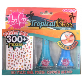 Bo-PoTropical Bliss peeling nail polish green 2.5 ml + peeling nail polish blue 2.5 ml + nail stickers, cosmetic set for children