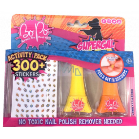 Bo-Po Supergal peeling nail polish yellow 2.5 ml + peeling nail polish orange 2.5 ml + nail stickers, cosmetic set for children
