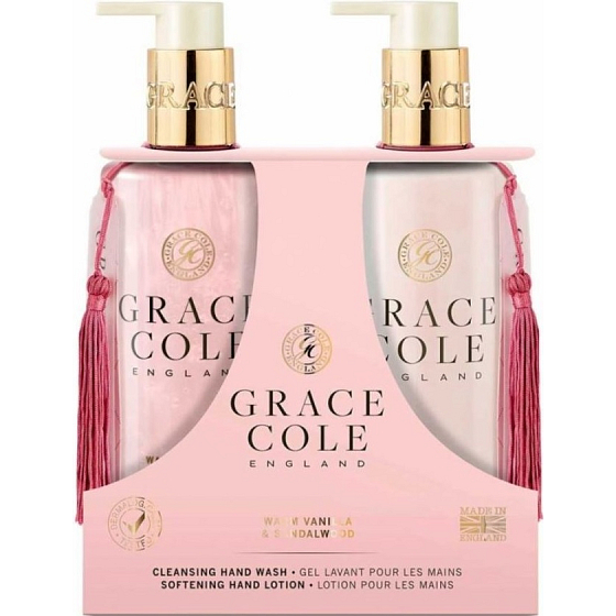 Grace Cole Warm Vanilla & Sandalwood - Vanilla & Sandalwood liquid hand soap 300 ml + soft hand lotion 300 ml, cosmetic set for women