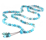 108 Mala Agate blue necklace, meditation jewelry, natural stone, elastic, bead 6 mm