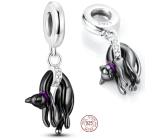 Sterling silver 925 Black lazy cat, animal bracelet pendant