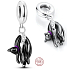 Sterling silver 925 Black lazy cat, animal bracelet pendant