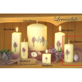 Lima Flower Lavender scented ivory candle with lavender decal cylinder 50 x 100 mm 1 piece