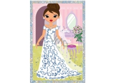 Scraping picture Dolls long dress and flower 21.5 x 11 cm