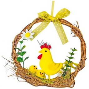 Wicker wreath for hanging hen yellow 14 cm
