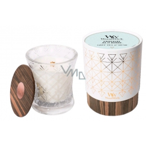 WoodWick Gray Tea & Musk - Gray tea and musk scented candle with wooden wide wick and lid glass medium Aura 275 g in a gift box