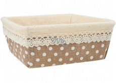 Fabric basket with lace and polka dots 12 x 12 x 5 cm