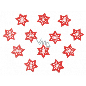 Wooden stars with snowflake and glue Red 3 cm 12 pieces