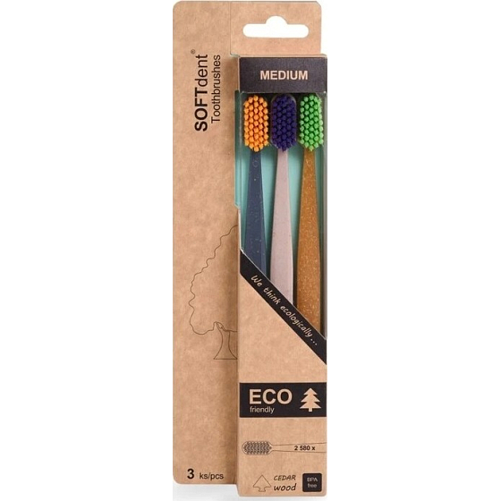 Soft Dent Eco Medium Soft Toothbrush 3 pieces