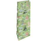 Nekupto Gift paper bag for bottle 33 x 10 x 9 cm Christmas houses green