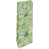 Nekupto Gift paper bag for bottle 33 x 10 x 9 cm Christmas houses green