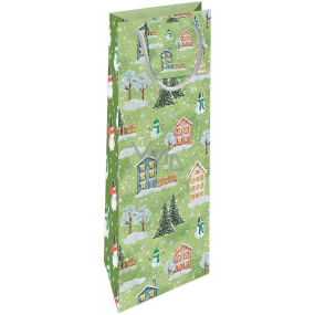 Nekupto Gift paper bag for bottle 33 x 10 x 9 cm Christmas houses green