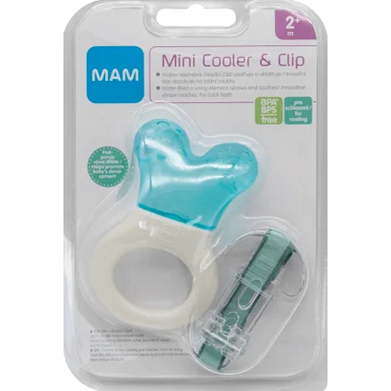 Mam Mini Cooler & Clip lightweight teether with cooling part and strap for babies 2+ months Turquoise