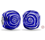 Charm Sterling Silver 925 Blue Rose in Bloom, Bead for Nature Bracelet