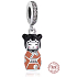 Charm Sterlingové stříbro 925 Japonská panenka Kokeshi v hnědo-oranžovém kimonu - japonská elegance, přívěsek na náramek cestování