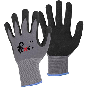 Ica Work Gloves, Nitrile Coated Grey-Black, Size 7, 1 Pair
