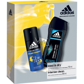 Adidas Cool & Dry 72h Sport Energy antiperspirant deodorant spray for men 150 ml + Intense Clean shower gel and shampoo for normal hair for men 200 ml, cosmetic set