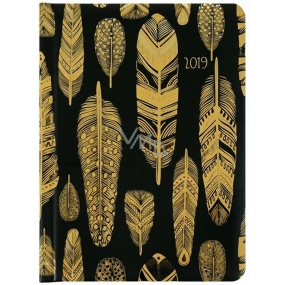 Albi Diary 2019 week Black with gold feathers 12.5 cm x 17 cm x 1.1 cm