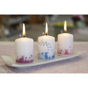 Lima Bunnies in the grass blue candle white cylinder 50 x 70 mm 1 piece