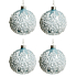 Light blue glass baubles with white beads set 8 cm, 4 pieces in a pack