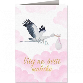 Nekupto Baby birthday card Stork with baby pink 115 x 170 mm 3600 F