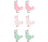Wooden chicken on a peg Green, white and pink 4,5 cm 6 pieces