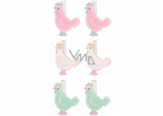 Wooden chicken on a peg Green, white and pink 4,5 cm 6 pieces