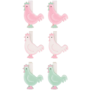 Wooden chicken on a peg Green, white and pink 4,5 cm 6 pieces