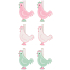 Wooden chicken on a peg Green, white and pink 4,5 cm 6 pieces