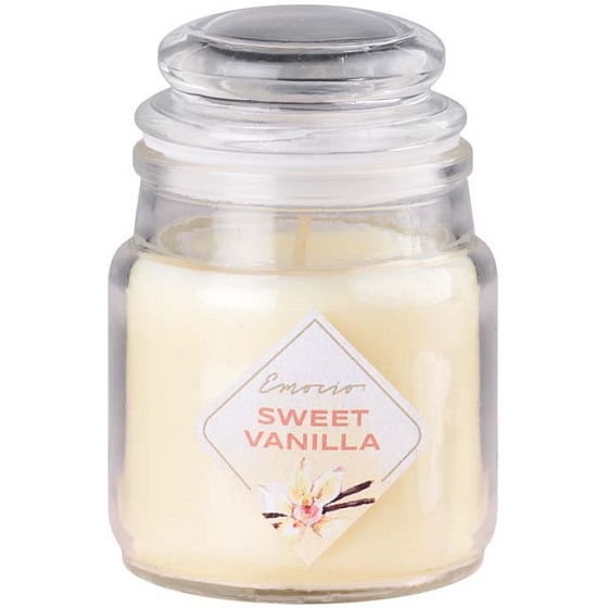 Emocio Sweet Vanilla - Sweet vanilla scented candle glass with glass lid 57 x 85 mm