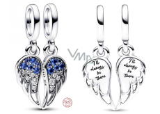 Charm Sterling silver 925 Shimmering split angel wings 2in1, bracelet pendant symbol