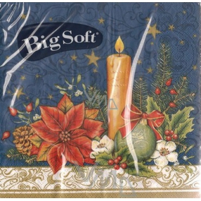 Big Soft Paper napkins 2 ply 33 x 33 cm 20 pieces Christmas Candle and star blue