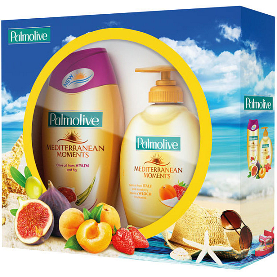 Palmolive Memories of the Mediterranean liquid soap Apricot & Strawberry 300 ml + shower gel Fig & Olive 250 ml, cosmetic set