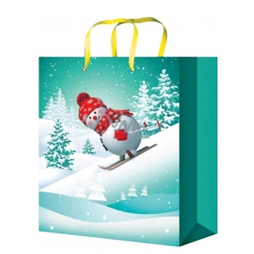 Angel Gift paper bag 32 x 26 x 12.7 cm green, snowman jumping L