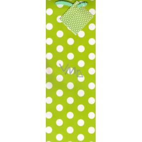 Nekupto Gift paper bottle bag 33 x 10 x 9 cm Green white polka dot 1 piece 1146 50 KFLH