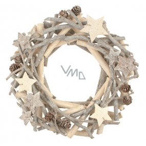 White-gray wooden wreath made of twigs 22 cm