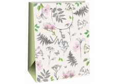 Gift bag kraft 30 white pink and gray flowers