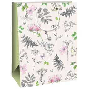Ditipo Gift kraft bag 27 x 12 x 37 cm white, pink and gray flowers