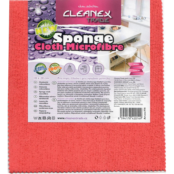 Cleanex Spongy microfiber cloth for washing, cleaning and drying surfaces 18 x 20 cm